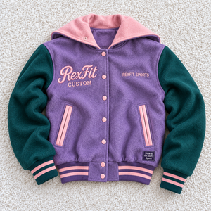 Veste universitaire à capuche personnalisée avec broderie script, manches contrastées, boutons-pression, poignets côtelés et étiquette personnalisée OEM - Product Image 3