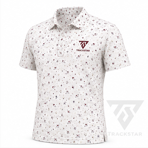 Trackstar <b>Men's</b> White <b>Burgundy</b> Celestial Planet Print <b>Polo</b> <b>Shirt</b> Short Sleeve Button Collar Golf <b>Shirt</b> Custom Logo - Product Image 6
