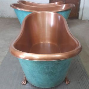 Baignoire autoportante ovale en cuivre avec finition patine verte, drain central, style traditionnel, baignoire de trempage pour salle de bain - Product Image 4