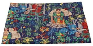 Edredón Estampado a Mano con Patrón Floral, Fondo Azul, Decoración Tradicional para el Hogar, Uso en Todas las Estaciones, Material de Algodón - Product Image 2