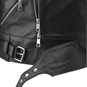 Men's Black Genuine Leather Vest Sleeveless Moto <b>Biker</b> <b>Waistcoat</b> Zip Up Turn Down Collar - Product Image 4