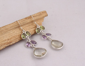 925 Sterling <b>Silver</b> Multi-Gemstone <b>Earrings</b> Handmade Mixed Natural Stone Jewelry Colorful <b>Dangle</b> Drop <b>Earrings</b> Wholesale - Product Image 5