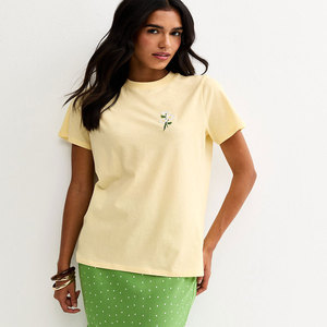 Camiseta Bordada para Mujer, Estilo Moderno e Informal para Uso Diario y Moda Casual, 100% Algodón, Primavera Verano - Product Image 1