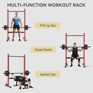Stazione Multifunzione Regolabile con Rack per Squat, Barra per Trazioni e Barra per Bilanciere, Half Rack per Panca Piana - Rosso - Product Image 3
