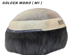 Cheveux dorés Int. Prothèse capillaire pour homme en cheveux indiens Remy, base Mono & PU, lisse, densité 130%, 100% nouée à la main, nœuds invisibles, 65g - Product Image 2