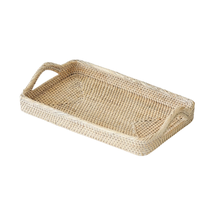 Chic Rattan Woven Serving Tray Wood Base Decorative Centerpiece for Living Room <b>Coffee</b> <b>Table</b> Storage Furniture - Product Image 1