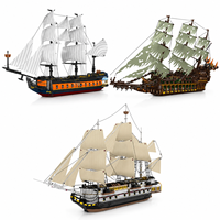 REOBRIX 66037 Kapal Bajak Laut Hantu Flying Dutchman Blok Bangunan 5865PCS Model Kapal Layar Besar Mainan Edukatif untuk Remaja