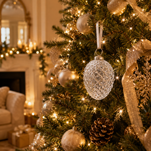 Clear Textured Glass Pinecone Hanging Ornament | Festival Decorative Holiday Tree Elegant Crystal Look Seasonal Accent 1 Color - Product Image 4