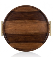 Plateau de service en bambou en forme de cœur, plateau en bois poli avec poignées métalliques pour fête, cuisine, table basse, fait main avec finition.