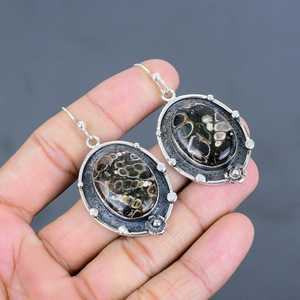 Boucles d'oreilles Turritella Agate faites à la main en argent sterling 925, bijoux uniques et élégants en pierres précieuses - Product Image 5