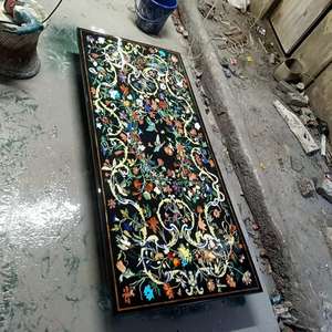 Plateau de table à manger en marbre moderne fait main avec incrustations, motif floral décoratif, dalle de comptoir personnalisée écologique, forme rectangulaire - Agar - Product Image 2