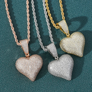Hip Hop Rhinestone Men Necklace Heart Pendant Chain Iced Out Love Shape Charm Gold <b>Silver</b> Bling Cuban Link <b>Choker</b> Mens Jewelry - Product Image 1