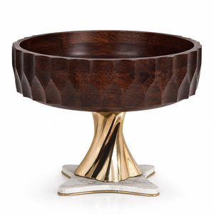 Best Seller Dark Mango Wood Centerpiece Bowl With <b>Bronze</b> Metal <b>Drop</b> Pedestal Base For Elegant Home Decor Display - Product Image 6