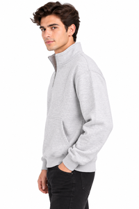 Livster Premium <b>Mens</b> Light <b>Grey</b> Half Zip <b>Sweatshirt</b> With High Stand Collar Full Sleeve Pullover Soft Fleece Fabric Warm Winter S - Product Image 2