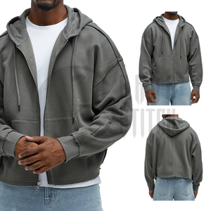 Sudadera con capucha Distress con cremallera, oversize, con bajo en contraste gris, tipo jersey - Product Image 6