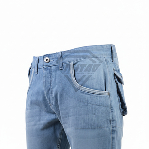 Pantalones Cortos Cargo de Mezclilla Lavado Claro para Hombre, con Múltiples Bolsillos, Estilo Casual y Utilitario, Fabricados en Algodón Pesado, Ideales para Verano - Product Image 6