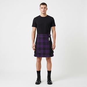 Kilt utilitaire écossais pour homme, violet et noir, à carreaux, avec poches cargo, sangles à boucle réglables, style écossais, vêtements de travail, kilt personnalisé - Product Image 3