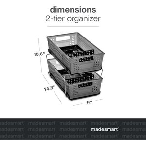 Antimicrobial 2-Tier Storage Organizer with <b>Slide</b> Out Dividers and Handles Multi-Purpose for Home Bath Pack of 1 Carbon - Product Image 5