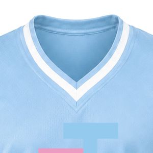 เสื้อกีฬาปักลายวีเนคสีฟ้าอ่อน แขนสั้น ลายทางสีขาว เสื้อทีมกีฬาน้ำหนักเบา ชุดทีม - Product Image 2