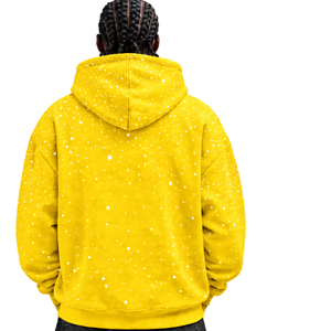 Bright Yellow <b>White</b> Speckled Print <b>Men</b> Pullover Hoodie Oversized Fleece <b>Sweatshirt</b> Long Sleeve Kangaroo Pocket Casual Streetwear - Product Image 2