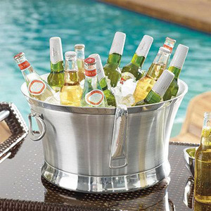 Premium Mirror Polish Stainless Steel <b>Ice</b> Bucket Pedestal Base Ring Handles Luxury Party Champagne Wine Double Wall Beverage Tub - Product Image 5