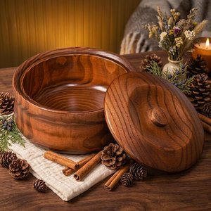 Marmite en bois artisanale avec couvercle, diamètre 24 cm, revêtement multicouche, design classique, ustensile de cuisine par Whimsy Art Craft - Product Image 3