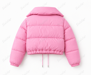 <b>Women</b>’s Pink Cropped Puffer Jacket with <b>Sherpa</b> Hood Custom Winter Quilted Hooded Down Jacket OEM/ODM <b>Women</b>’s Short Puffer <b>Coat</b> - Product Image 2