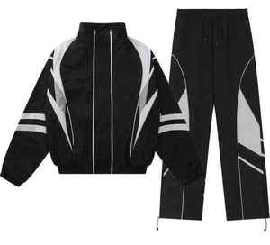 <b>Men</b>’s Color Block <b>Track</b> <b>Jacket</b> Pants Set Sporty Zipper Closure Breathable Polyester Training Outfit Autumn Outdoor Sportswear - Product Image 1