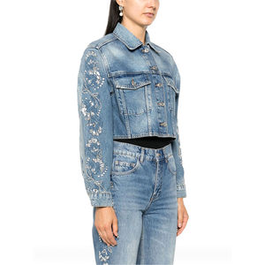 High Streetwear Vintage Washed Jean <b>Denim</b> <b>Jacket</b> for Women's Pearl Stone Custom Embroidery Logo Outerwear Trucker <b>Denim</b> <b>Jackets</b> - Product Image 4