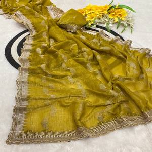 Sari en soie croquante de qualité supérieure VASTRA COTTAGE avec bordure brodée élégante, style Bollywood, pour soirée - Product Image 3