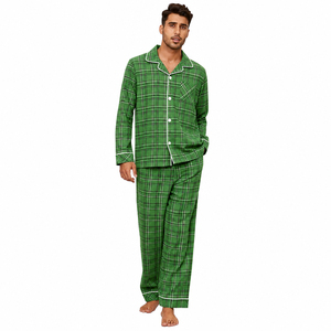 Fasmic International Men's Plaid Short Sleeve Flannel <b>Pajamas</b> Set 100% Cotton Soft Autumn Sleepwear Casual Full Length Pants - Product Image 4