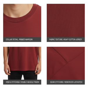 เสื้อยืดคอกลมแขนสั้นผ้าฝ้าย 100% สีพื้นสำหรับผู้ชายไซส์ใหญ่ ดีไซน์เรียบง่ายแบบถัก - Product Image 5