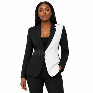 Blazer de Dos Tonos Blanco y Negro con Cuello de Solapa y Cierre de un Solo Botón, Ropa Griega de la Hermandad HMR Sorority, Abrigo Formal - Product Image 1