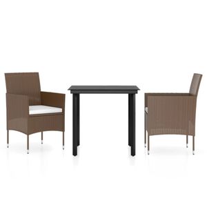 3 pezzi Set da pranzo Patio marrone e nero con comodi cuscini mobili da giardino durevoli - Product Image 2
