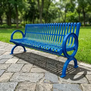 Heavy Duty Outdoor <b>Metal</b> <b>Garden</b> Park <b>Bench</b> Blue Powder Coated Steel Seating <b>Bench</b> for Patio Lawn School Public Spaces - Product Image 4