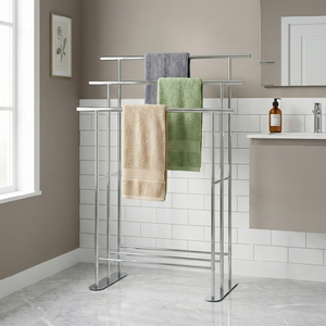Freestanding Steel Towel <b>Rack</b> 3 Bars Mirror Polished Minimalist Bathroom Movable Towel Holder - Product Image 2