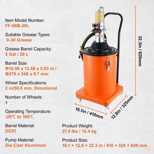 Pompa per Grasso ad Aria Compressa da 20L/5 Galloni con Ugello Manuale, Pompa Pneumatica per Grasso ad Alta Pressione da 13 Piedi e Pistola per Grasso - Product Image 4