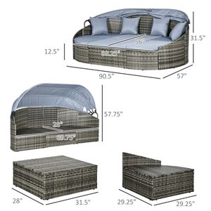 Lettino da Giardino in Rattan con Baldacchino Convertibile Sezionale Grigio Chiaro - Product Image 3