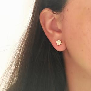 Wholesale 14K Solid Gold <b>Square</b> Pave Diamond Stud Earrings, Real Natural Round Cut Diamond Micro-<b>Set</b> Piercing, 18K Gold Fine Jew - Product Image 1