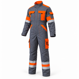 Custom Design Mens Reflective Coverall Hi Viz <b>Silver</b> Tape Two Tone Long Sleeve Cargo Pocket Engineering Workshop Working Uniform - Product Image 2