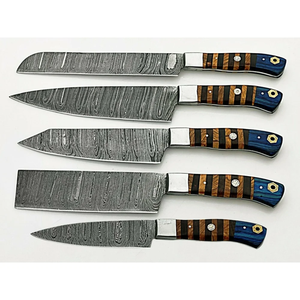 Juego de Cuchillos de Chef de 5 Piezas de Acero de Damasco Hecho a Mano de Primera Calidad, Duradero, Afilado, con Mango de Madera Ambidiestro, Cuchillería Profesional para Cocina - Product Image 5