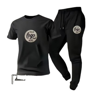 Mens Summer Casual Solid ODM 2pcs Sportswear Set Comfortable Breathable Knitted Fabric Stylish Classic Crew Neck T-Shirt - Product Image 1