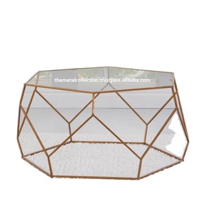 Mesa de muebles de metal para sala de estar, dormitorio, mesa central, acabado dorado, vidrio transparente, tamaño personalizado, muebles de vidrio, mesas de té - Product Image 1