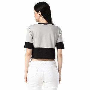 T-shirt court personnalisé à col rond pour femme, vente en gros, manches courtes, décontracté, tricoté, vêtements écologiques pour l'été - Product Image 6