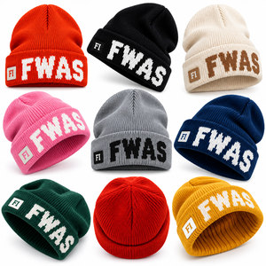 Bonnet en tricot côtelé acrylique unisexe, personnalisé avec lettres tissées, casquette d'hiver à revers pliable, chapeau doux et tendance, fournisseur de marque privée en gros - Product Image 6