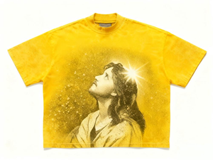 T-shirt vert surdimensionné à manches courtes et col rond pour homme, avec motif graphique Jésus priant, style streetwear - Product Image 3
