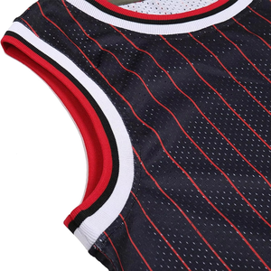 Men Black Red Pinstripe Basketball Jersey Sleeveless Mesh Uniform Sublimated Sports Tank Quick Dry Breathable OEM Teamwear - Product Image 2