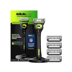 Gillette Labs con Repuestos de Cuchillas Exfoliantes para Hombre, 6 Repuestos de Cuchillas y Gel de Afeitado de Espuma Rápida de 7oz - Product Image 1