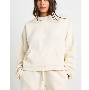 Sudadera con capucha de felpa francesa de corte holgado para mujer, con logo bordado y estampado en relieve, hombros caídos, cremallera 1/4, peso pesado, venta al por mayor 2026 - Product Image 5