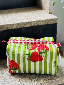 Strawberry Tassel Eco-Friendly Waterproof Cosmetic <b>Case</b> Medium Portable Zipper Closure Cotton <b>Makeup</b> Bag Soft Handle Lovely - Product Image 4